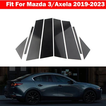 8Pcs Porta do Carro Janela Pilar Posts Guarnição Tampa Adesivos em Preto Brilhante para Mazda 3/Axela 2019 2020 2021 2022 2023