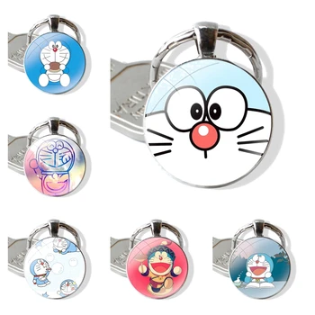 bonito Doraemon Cabochão de Vidro Chaveiro Pingente de Chave do Carro Cadeias feito a mão dos desenhos animados de Design Criativo da Moda