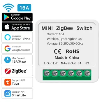 16A Mini Smart Switch Zigbee Duas Forma de Controle de Tuya APLICATIVO de Controle Remoto Funciona Com Tuya Zigbee de Suporte da Gateway Inicial do Google Alexa