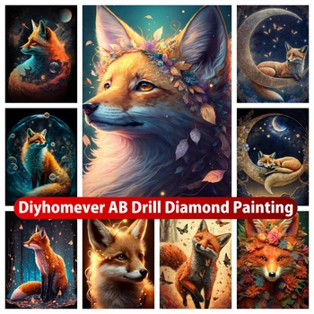 Fox 5D DIY AB Brocas de Diamante de Pintura, Arte em Ponto Cruz Fantasia Animal Mosaico de Imagens Bordado de Strass Decoração Presente