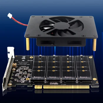 PCIe 4.0 X16 Switch De 4 Portas M. 2 Adaptador de Cartão com Dissipador de Calor PCIEX16 NVME M. 2 MKEY SSD RAID Expansão de Matriz 4 X 32Gbps