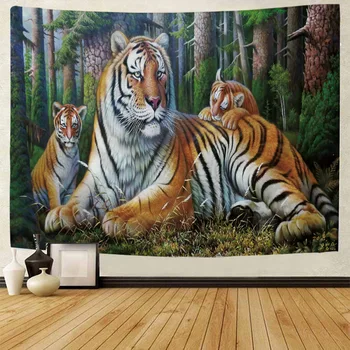 Animais da floresta Dinossauro Tigre Pendurado na Parede Tapeçaria Art Deco Cobertor, Cortina Pendurada em Casa Quarto Sala Decoração