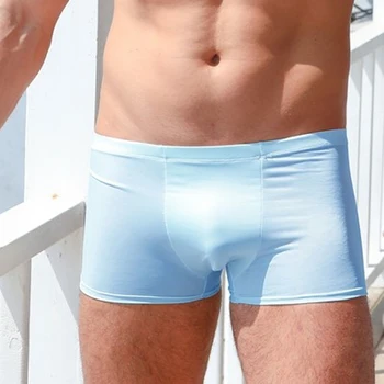 Macio Sexy Super Fino Mens Underwear roupa interior de Gelo de Seda, Shorts de Pugilistas Não-marcação Confortável Low-rise Troncos Respirável Homens Calcinha