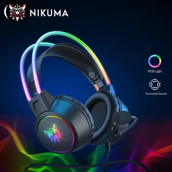ONIKUMA X15 Pro Over-Ear Fones de ouvido Fone de ouvido para Jogos com Fios de Cancelamento de Fones de ouvido de cor-de-Rosa Orelhas de Gato de Luz Rgb Com Microfone Para PC, PS4