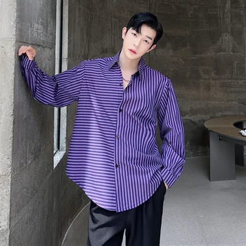 SYUHGFA Homens Camisas Longas da Luva de Outono Nova Tendência de Moda Personalidade Tops Estilo coreano Assimétrica Nicho Design Camisa Solta