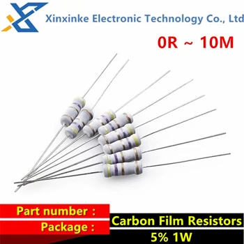 50PCS 1W Resistores de Filme de Carbono De 5% 0,1 R ~ 10M 2.2 R 4.7 R 10R 22R 47R 100R 220R 470R 1K 10K 100K 100/160/180/220/470 ohm 1,2 M De 6,8 M