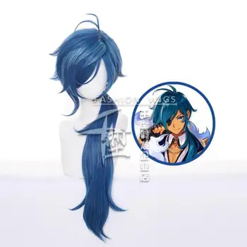 Jogo Genshin Impacto Kaeya Cosplay Peruca Azul Em Camadas Longo Cabelo Sintético Resistentes Ao Calor Festa De Halloween Acessórios Adereços