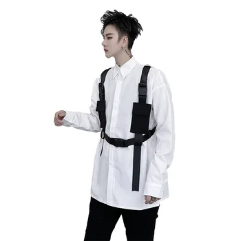 Vestuário de trabalho, Camisa de manga comprida para Homens 2023 Primavera Personalizado Moda Versátil Design de Correia Sentimento Minoria Camisas