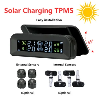 TPMS Carro a Pressão dos Pneus Monitorar a Temperatura do Sistema de instalação Fácil Controlo Automático do Brilho sem fio de Energia Solar com tpms