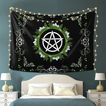 Feiticeira verde Pentagrama - Natureza Temática Pentagrama Wicca, Tapeçaria, Decoração, Arte, Estética Tapeçarias para a Sala de Decoração do Quarto