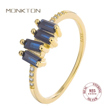 Monkton de Prata 925 Ametista Geométricas Anéis de Dedo para as Mulheres Azul Cheio de Diamante, Ouro 14k Plated Anel de Presentes Românticos