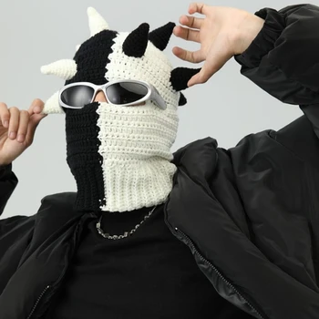 Chifres do diabo com o Gorro de Malha Chapéus de Halloween Inverno Quente de Design de Máscaras de Ski Pranky Chapelaria para Adultos, Adolescentes