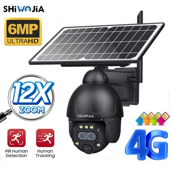 SHIWOJIA 6MP 3K 4G Solar do WIFI da Câmera ao ar livre ZOOM 12X Painel Solar, Câmera de Segurança de Visão Noturna PIR Humanos Detecção de Vigilância