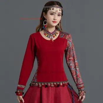 2023 chinês vintage da base de dados de camisa flor nacional imprimir hanfu tops s-t-shirt com decote oriental vintage camisa étnica mulheres streetwear