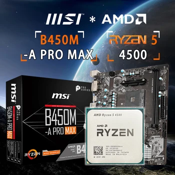 NOVO AMD Ryzen 5 4500 R5 4500 CPU+MSI B450M-UM PRO MAX DDR4-3466+(OC) M. 2 USB 3.2 Gen1 Soquete AM4 placa-Mãe CPU Kit Sem Cooler
