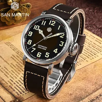 San Martin de Moda Relógio masculino 40mm Piloto relógio de Pulso Mecânico Automático YN55 PT5000 de Aço Inoxidável Luminosa Impermeável 100M