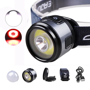 Carregamento USB XPG+COB Farol de LED Branco/Vermelho de Luz da Lanterna de Cabeça 2 Em 1 Cap Clipe da Lâmpada 7 Modos de Fllashlight para a Pesca Camping Caminhadas