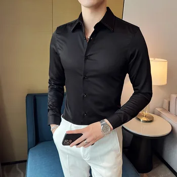 Nova Moda masculina Cavalheiro Sentido Avançado coreano Versão Trend Casual Slim Profissional de Negócios Bonito Camisa de Cor Sólida