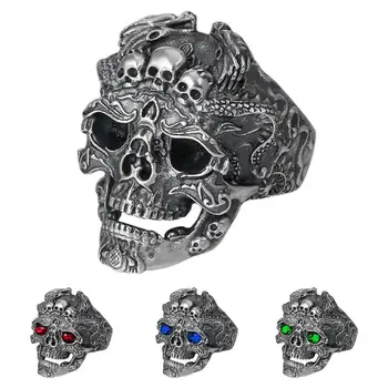 Vintage Skull Rings Assustador Da Cabeça Crânio Aberto Anéis Gótico, Punk Horror Crânio Anéis De Hip Hop Homens De Moto Rock Motociclista Presentes De Halloween