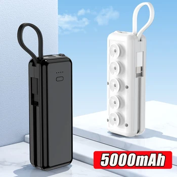 5000mAh Mini Banco de Potência de Carregamento Rápido Portátil Mini Powerbank Com Cabos de Bateria Externa Para iPhone 14 Pro Xiaomi Huawei