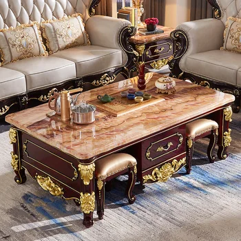 Estilo europeu de madeira maciça mesa de café, unidade pequena sala de estar, de mármore de kung fu mesa de café, escritório chá tabela