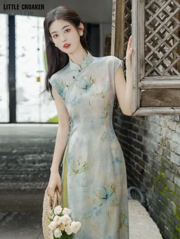 Mulheres 2023 Vintage Novo Chinês Fresco E Longo Qipao Melhorado Vestido De Jovens High-End Diário Cheongsam Ao Dai Vietnã Vestido Tradicional