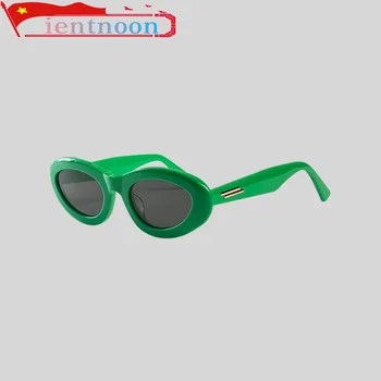 Mulheres Oval Óculos de sol de Acetato Verde Design Clássico Garota Verão Designer Retrô Talento Modelo de Condução ao ar livre UV400 Óculos de Sol