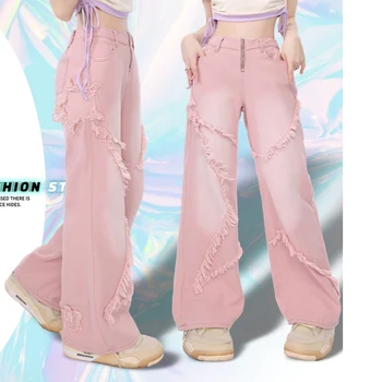 Mulheres da Moda Jeans Flare Streetwear Y2K Reta Calças Vintage cor-de-Rosa Inferior Jeans Senhora Festa Casual coreano Sexy Calças