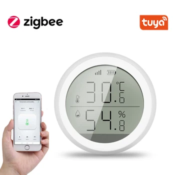 Tuya ZigBee Smart Home Sensor de Temperatura E Umidade Com Tela de LED Funciona Com o Google Assistente e Tuya Zigbee Hub