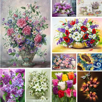 Flores de Lavanda, Rosa Girassol DIY Pintura Por Números Completo Kit de Tintas de Óleo 50*70 Lona Imagens de Pinturas de Parede Para Adultos