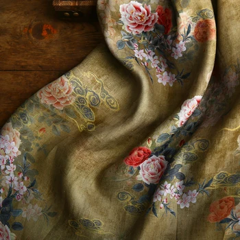 Alta qualidade rami tissu Belas flores e plantas impressão de retalhos de High-end vestido cheongsam tecido