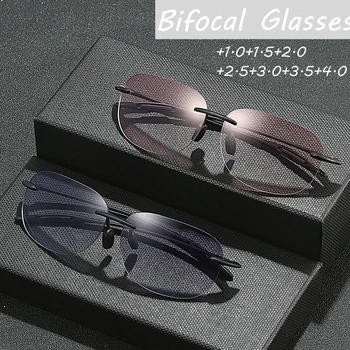 Unisex sem aro Bifocal Óculos de Leitura Multifuncional Perto e de Longe Presbiopia Óculos Homens Exterior UV400 Óculos de sol +1.0+4.0