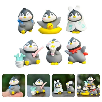 6 Pcs Penguin Ornamentos Bebê Brinquedos Animais De Micro Figura De Área De Trabalho Pequena Decoração Em Miniatura Figura De Pvc