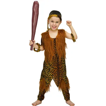 Leopard Meninos O Homem Primitivo Hominídeo Cosplay Crianças, Crianças De Halloween Caçador De Fantasias De Carnaval Purim Desfile Função De Jogar Vestido De Festa