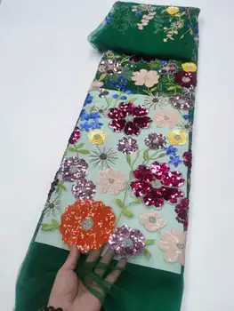 Flores em 3D Applique Africana Lantejoulas Tecido do Laço 2023 Alta Qualidade Lantejoulas Nigeriano francesa, Tule Material do Laço De Vestido de Noiva