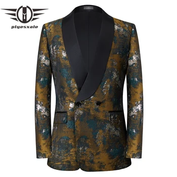 Plyesxale Gola Xale Tie-dye Jacquard Blazer Para os Homens Elegantes Mens de Casamento Floral Blazers Jaqueta Festa de Formatura Fase de Desgaste Q1466