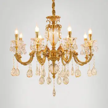 Francês cobre o candelabro de luz de luxo, sala de estar cristal grandes lustres de teto de suspensão Sala de Jantar retro iluminação da escadaria
