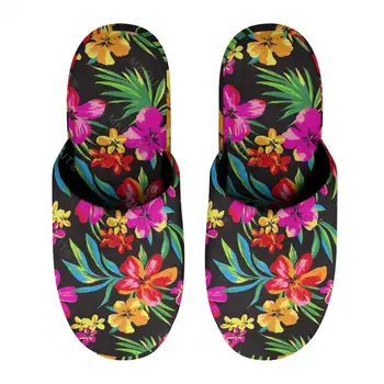 Tropical, Floral (3) Algodão Quente Chinelos De Quarto Para Homens Mulheres Macia De Espessura Com Solado Antiderrapante Macio Sapatos Interior Da Casa Chinelos De Quarto Logotipo