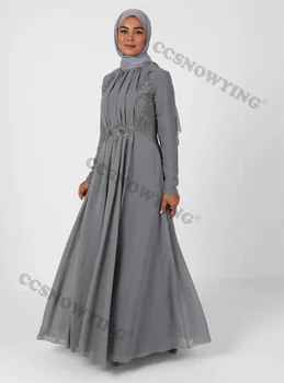 Chiffon Apliques Muçulmano Noite Vestido De Manga Longa Hijab Islâmica De Baile, Festa Formal Vestido De Árabe De Dubai Mulheres Vestes De Soirée