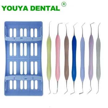 7pcs Dental Resina Espátulas Composto de Enchimento Estética Restauração Odontologia Instrumento Desinfecção de Caixa Bandeja de Ferramentas de Dentista