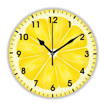 3D Amarelo Limão, Frutas Cítricas Fatia Rodada Relógio de Parede para Cozinha Sala de estar Tropical Arte de Parede, Relógio de Sala de estar Decoração Presente