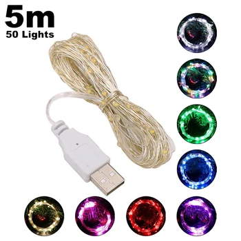 Liga USB LED Colorido Seqüência de Luzes de Cobre Fio de Prata Garland Luz Impermeável Luzes de Fadas Festa de Natal, Decoração de quartos