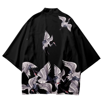 Moda das Mulheres Casaquinho de Yukata Guindaste Japonês de Impressão Quimono Cosplay Camisa de Homens Praia Haori Tradicional Top Plus Tamanho 4XL 5XL 6XL
