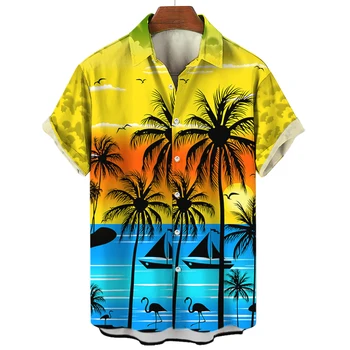 Homens Camiseta coqueiro Impressão 3d Camisas dos Homens de Mulheres Havaí Camisas dos Homens de Praia Blusa Cuba Lapela Camisas Camisa de Mens Vestuário