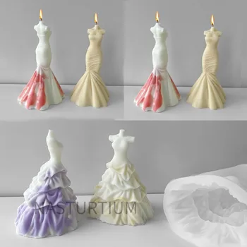Grandes 3D Vestido de Noiva de Silicone Vela do Molde DIY Noiva sem Alças, Saia de Aromaterapia Gesso Cristal de Artesanato de Resina Molde de presentes