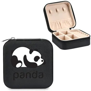 Casal De Armazenamento De Caixa De Anel, Brincos De Organização Padrão Do Zíper Do Saco Grande Aba De Couro De Casal Box Bonito Padrão Panda