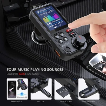 Sem fio 5.0 Transmissor FM viva-voz Bluetooth Receptor de Rádio, o Adaptador Leitor de Música MP3 QC3.0 Carregador Rápido de Automóvel Kit BT93