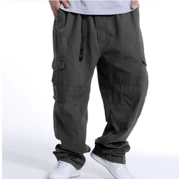 Plus Size 9XL 10XL 150KG Outono, verão, Homens de calças cargo de espessura de alta rua calças safari bolsos estilo exterior reta calças