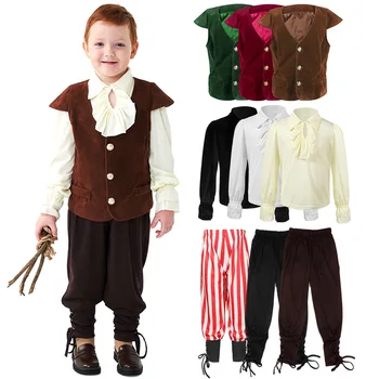 Meninos da criança Medieval, Renascentista Vitoriana Vampiro Trajes Cosplay do Dia das Crianças de Babados Pirata Cavaleiro Traje de Halloween Cosplay