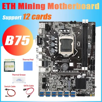NOVO-B75 ETH de Mineração placa-Mãe 12 PCIE USB+G1620 CPU+Mudar+Cabo Cabo SATA+massa Térmica+Almofada Térmica placa-Mãe B75